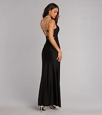 Eve V-Neck Rhinestone Lace-Up Formal Dress