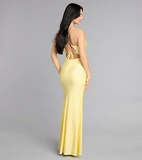 Eve V-Neck Rhinestone Lace-Up Formal Dress