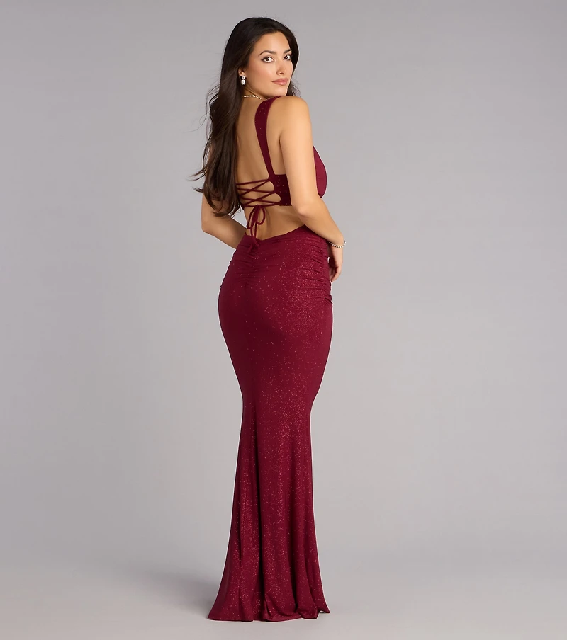 Aileen Glitter Knit Lace-Up Mermaid Dress