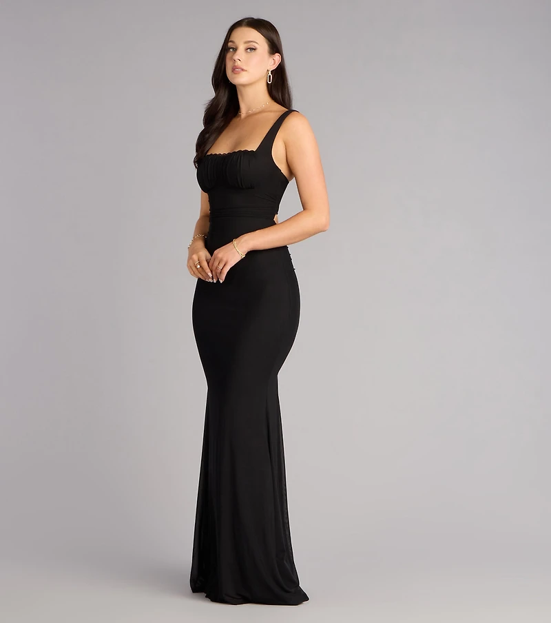 Arden Mesh Lace-Up Mermaid Formal Dress
