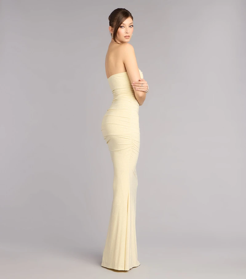 Mischka Strapless Mermaid Glitter Formal Dress