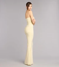 Mischka Strapless Mermaid Glitter Formal Dress