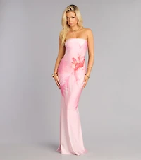 Roxanna Floral Print Strapless Mermaid Dress