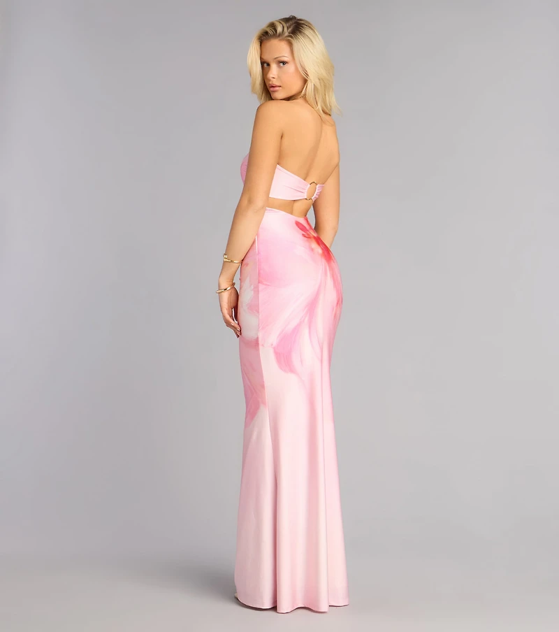 Roxanna Floral Print Strapless Mermaid Dress