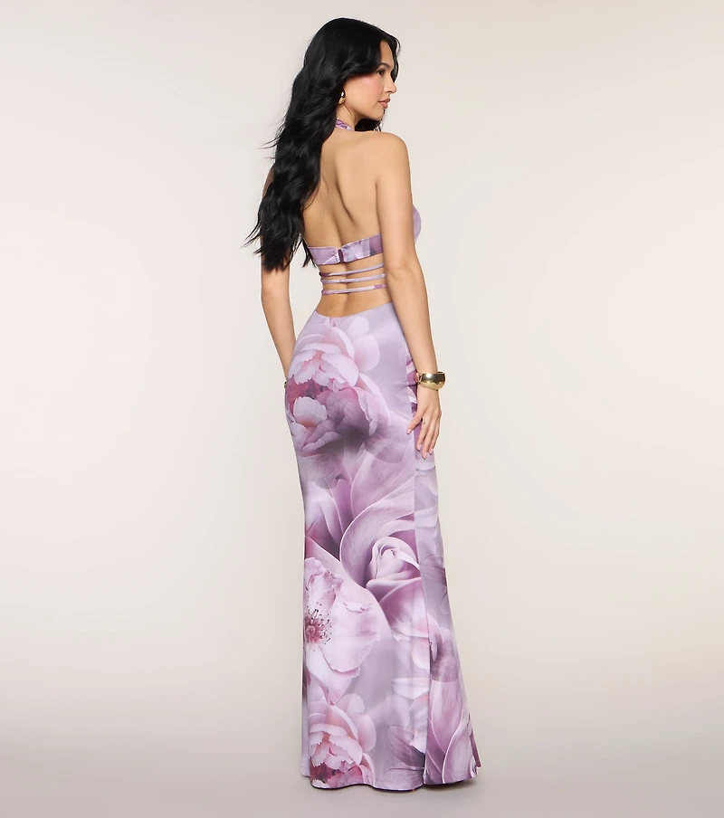 Natalia Floral Halter Formal Dress