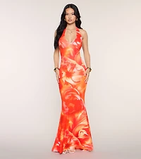 Natalia Floral Halter Formal Dress