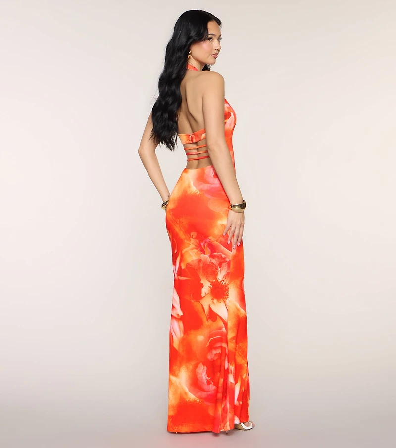 Natalia Floral Halter Formal Dress
