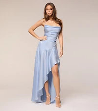 Jennie Satin A-Line Lace-Up Formal Dress