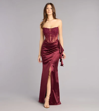 Sharon Floral Applique Satin Formal Dress