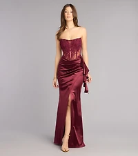 Sharon Floral Applique Satin Formal Dress