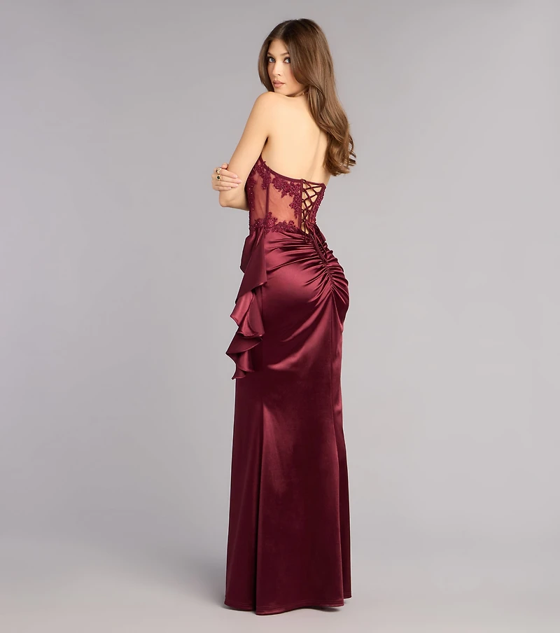 Sharon Floral Applique Satin Formal Dress