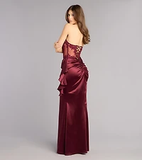 Sharon Floral Applique Satin Formal Dress