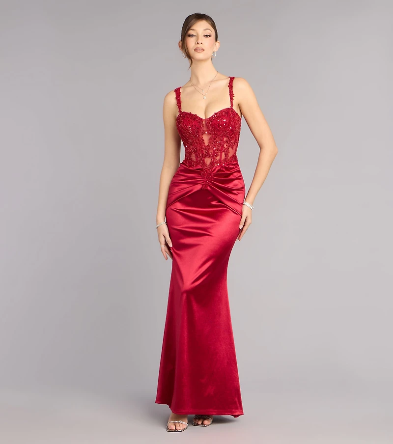 Windsor Tiffany Satin Beaded Corset Formal Dress | MainPlace Mall