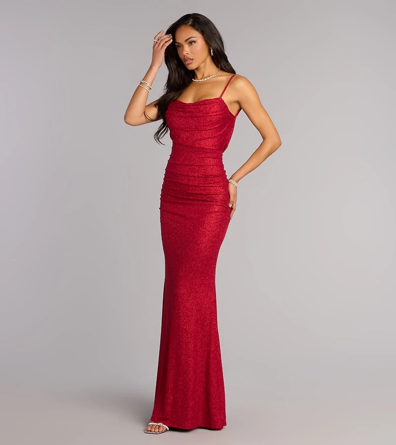 Amelie Ruched Glitter Knit Mermaid Dress