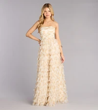 Milena Floral Mesh Ruffle A-Line Gown