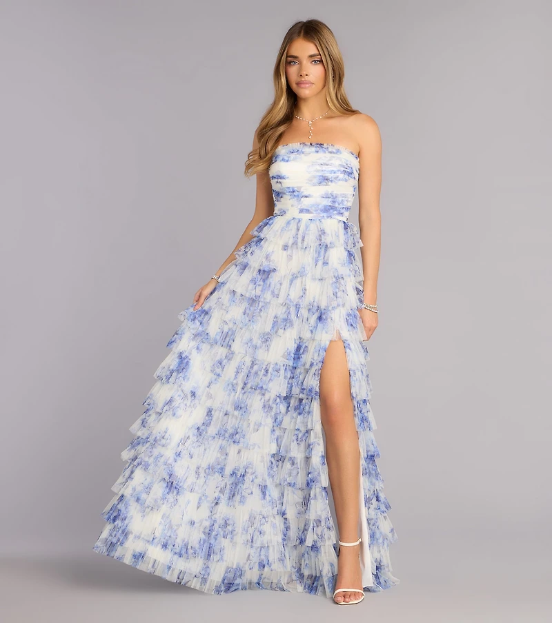 Juniper Floral Strapless Formal Dress