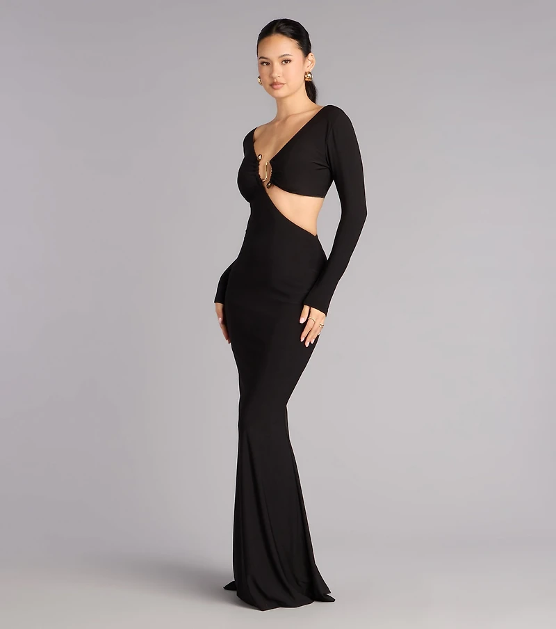 Barbara Long Sleeve Cutout Formal Dress