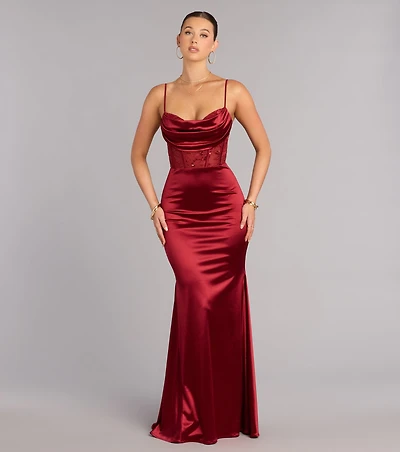 Gigi Satin Sequin Lace Formal Dress