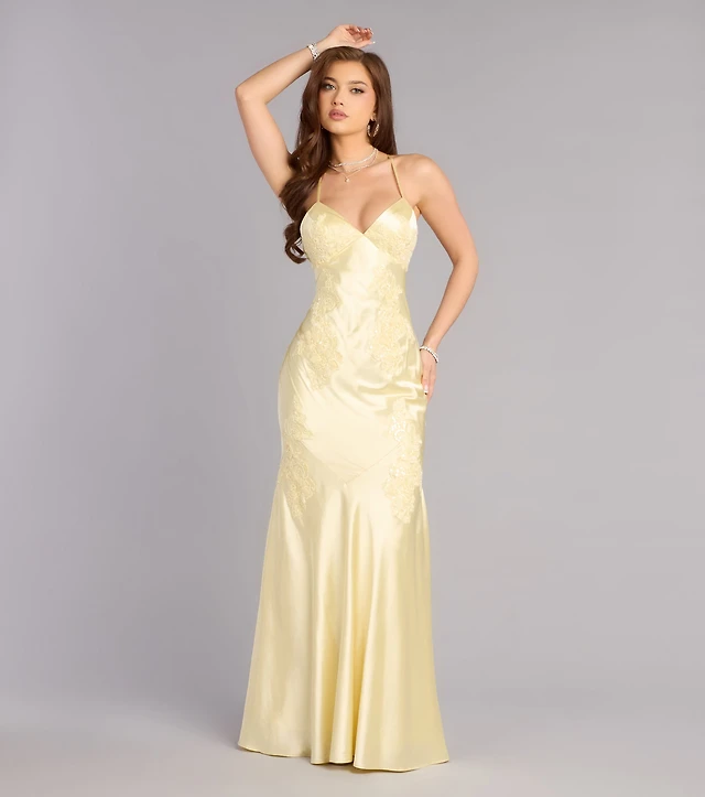 lorella satin empire lace back formal dress Windsor Lorella Satin Empire Lace Back Formal Dress at Hamilton Place in  Chattanooga, TN