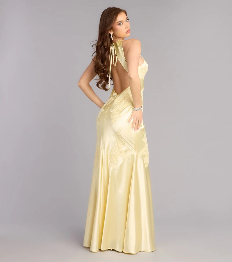 Rachel Satin Open Back Formal Dress