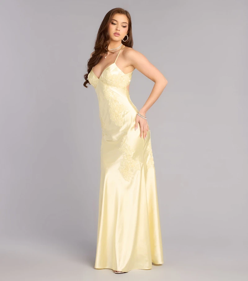 Rachel Satin Open Back Formal Dress