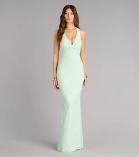 Lydia Halter Lace-Up Mermaid Formal Dress