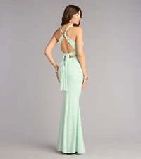 Lydia Halter Lace-Up Mermaid Formal Dress