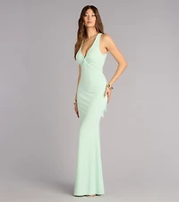 Lydia Halter Lace-Up Mermaid Formal Dress
