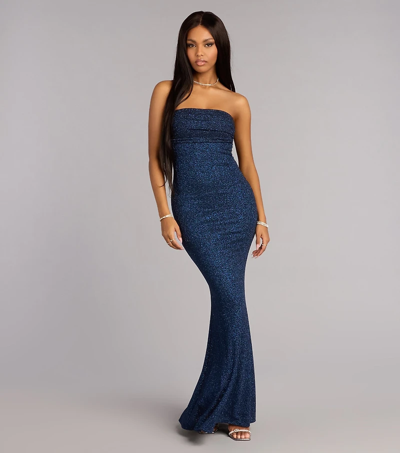 Audrina Glitter Strapless Mermaid Formal Dress