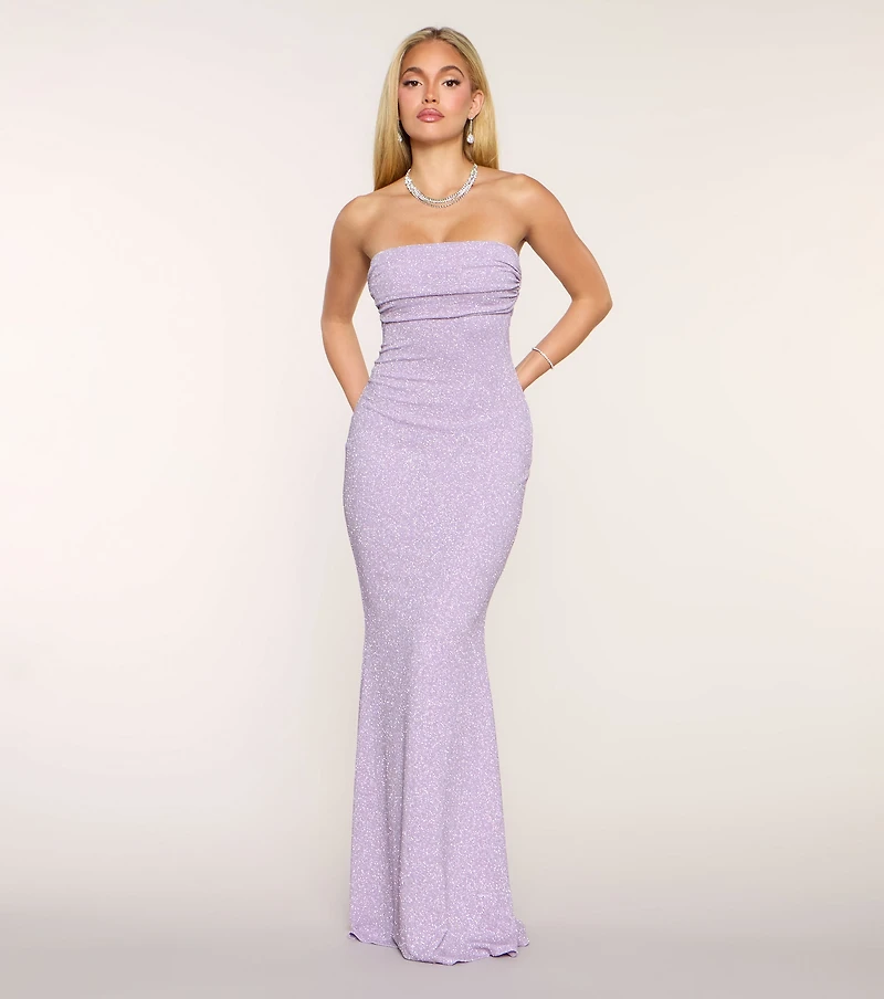 Audrina Glitter Strapless Mermaid Formal Dress