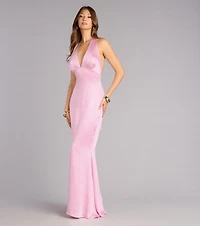 Erika Halter Satin Column Formal Dress