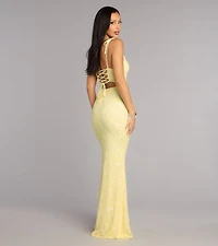 Tessa Bow Beaded Lace-Up Formal Dress