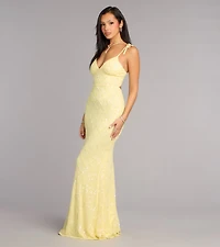 Tessa Bow Beaded Lace-Up Formal Dress