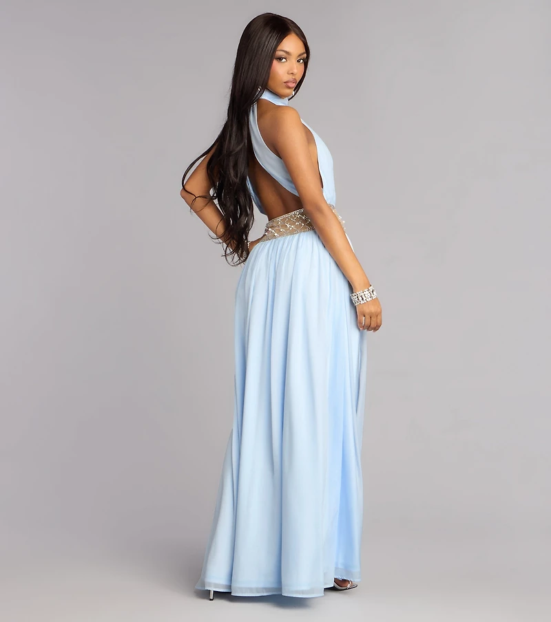 Monica Chiffon Embellished Formal Dress