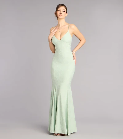 Payton Floral Jacquard Lace-Up Mermaid Dress