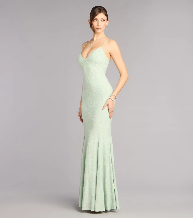 Payton Floral Jacquard Lace-Up Mermaid Dress