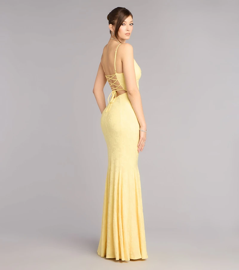 Payton Floral Jacquard Lace-Up Mermaid Dress