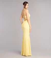 Payton Floral Jacquard Lace-Up Mermaid Dress