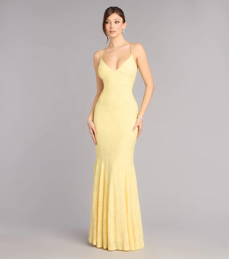 Payton Floral Jacquard Lace-Up Mermaid Dress