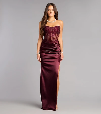 Adria Satin Corset Column Formal Dress