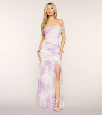 Isla Floral Mesh Off-The-Shoulder Mermaid Dress