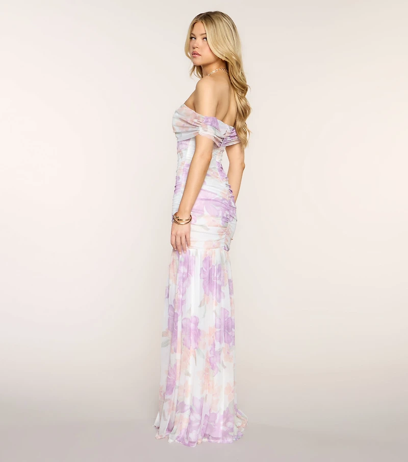 Isla Floral Mesh Off-The-Shoulder Mermaid Dress