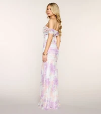 Isla Floral Mesh Off-The-Shoulder Mermaid Dress