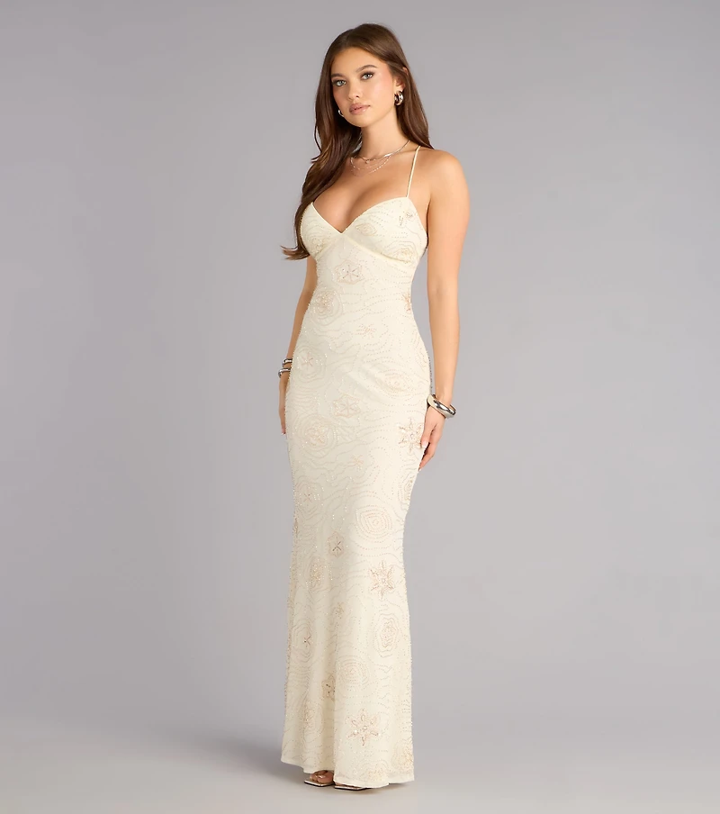 Elliana Beaded Floral Mermaid Dress