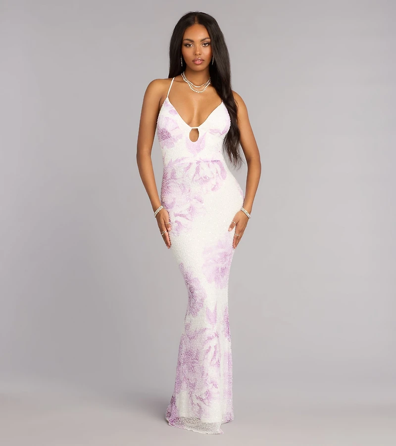 Camren Bead Lace-Up Mermaid Formal Dress