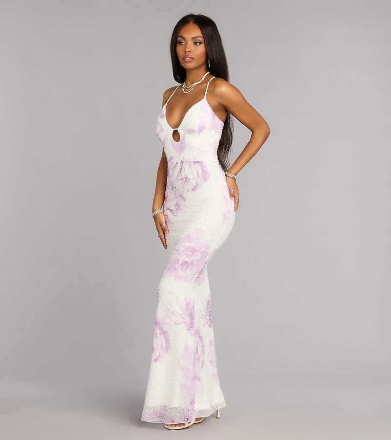 Camren Bead Lace-Up Mermaid Formal Dress