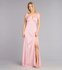 Christina Satin Bow Strap Formal Dress