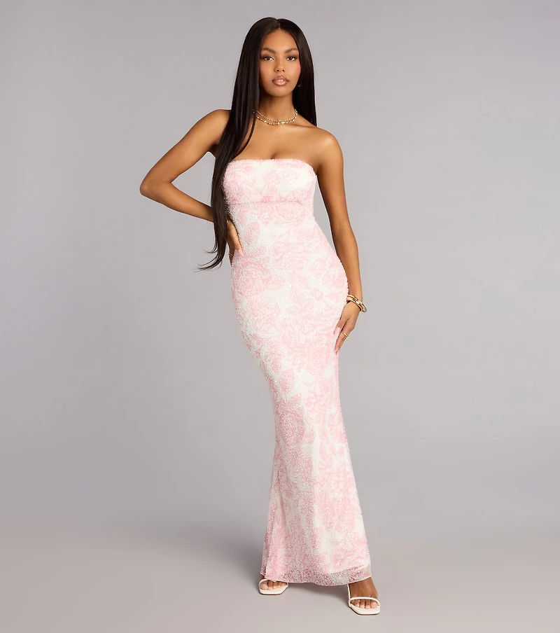 Olivia Beaded Floral Mermaid Formal Dress