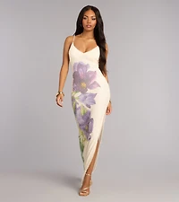 Athena Floral Sequin Bead Formal Dress