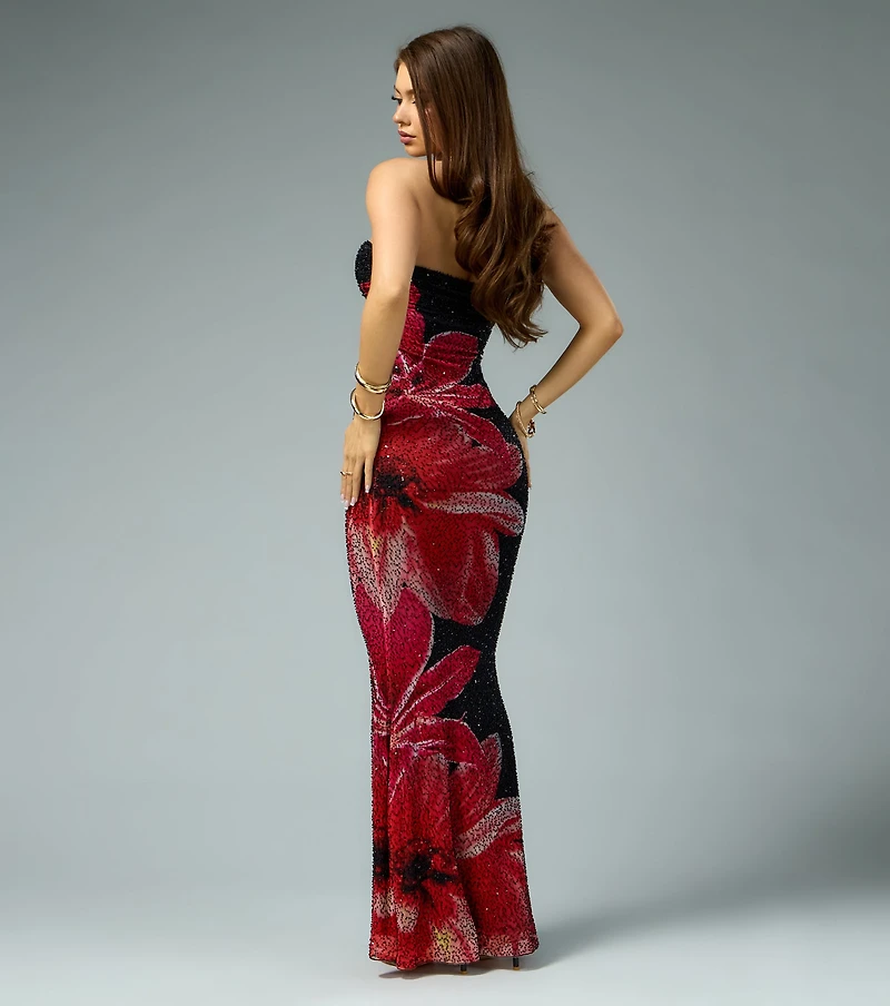 Melony Floral Beaded Formal Dress